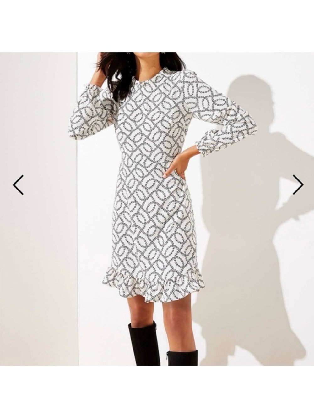 Loft Chain Link Ruffle Mini Dress Modest Floral Long Sleeve Smocked Mock Neck 2